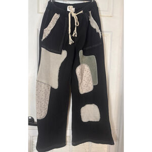 NWT POL Black Wide Leg Patchwork Pants with Cream Accents